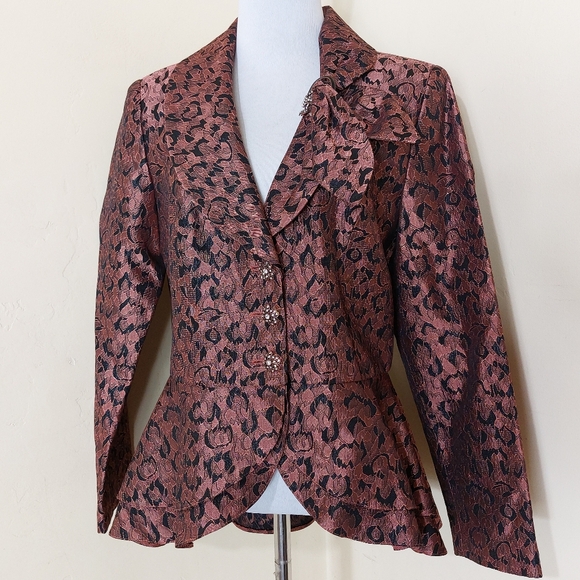 Vintage 80's Carissimo Rose Gold Metallic Embroidered Peplum Elegant Blazer - Picture 12 of 15